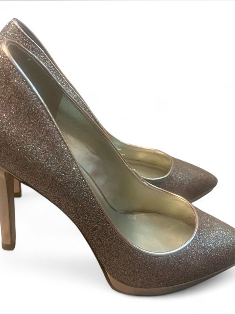 Ivanka‎ Trump Glitter Pointed-Toe High Heels in Rose Gold Glitter